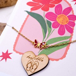 Anklet made of stainless steel chain with 24K gold-plated enamelled butterfly 