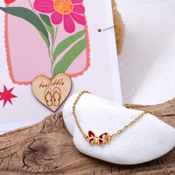 Anklet made of stainless steel chain with 24K gold-plated enamelled butterfly 