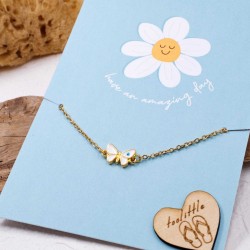 Anklet made of stainless steel chain with 24K gold-plated enamelled butterfly 