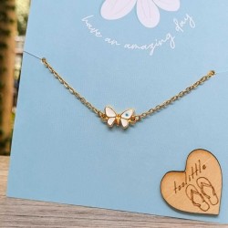 Anklet made of stainless steel chain with 24K gold-plated enamelled butterfly 