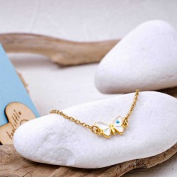 Anklet made of stainless steel chain with 24K gold-plated enamelled butterfly 