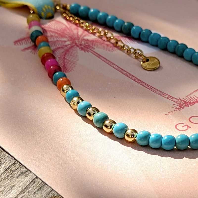 Βραχιόλι ποδιού με μεταλλικά στοιχεία από ανοξείδωτο ατσάλι και χαολίτες