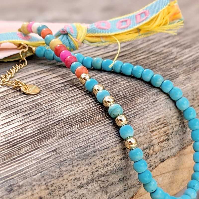 Βραχιόλι ποδιού με μεταλλικά στοιχεία από ανοξείδωτο ατσάλι και χαολίτες