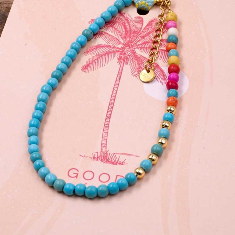 Βραχιόλι ποδιού με μεταλλικά στοιχεία από ανοξείδωτο ατσάλι και χαολίτες