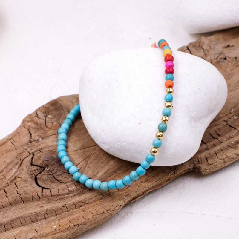 Βραχιόλι ποδιού με μεταλλικά στοιχεία από ανοξείδωτο ατσάλι και χαολίτες