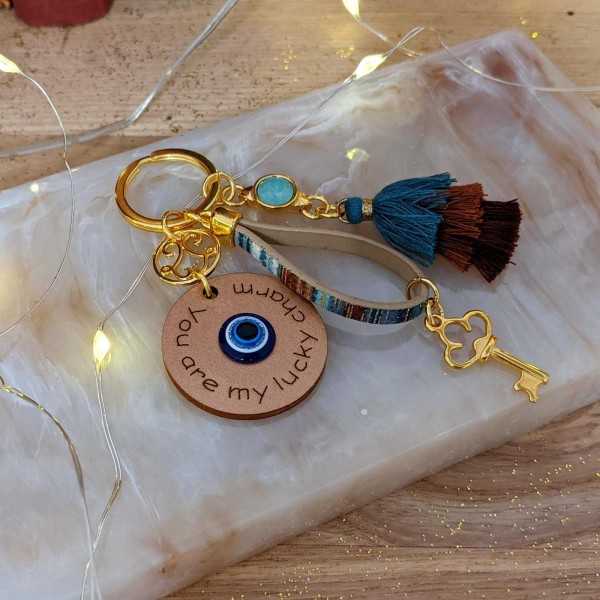 Message Wooden Lucky Charm Keychain