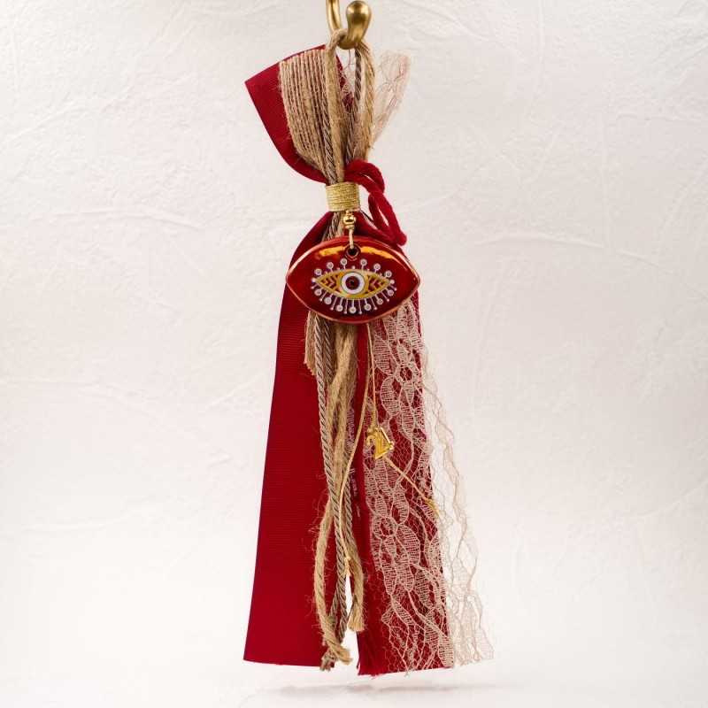 Χειροποίητο κρεμαστό γούρι 2024 με κεραμικό μάτι και επίχρυσα στοιχεία 