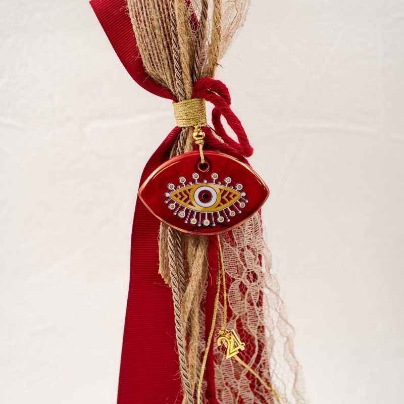 Χειροποίητο κρεμαστό γούρι 2024 με κεραμικό μάτι και επίχρυσα στοιχεία 