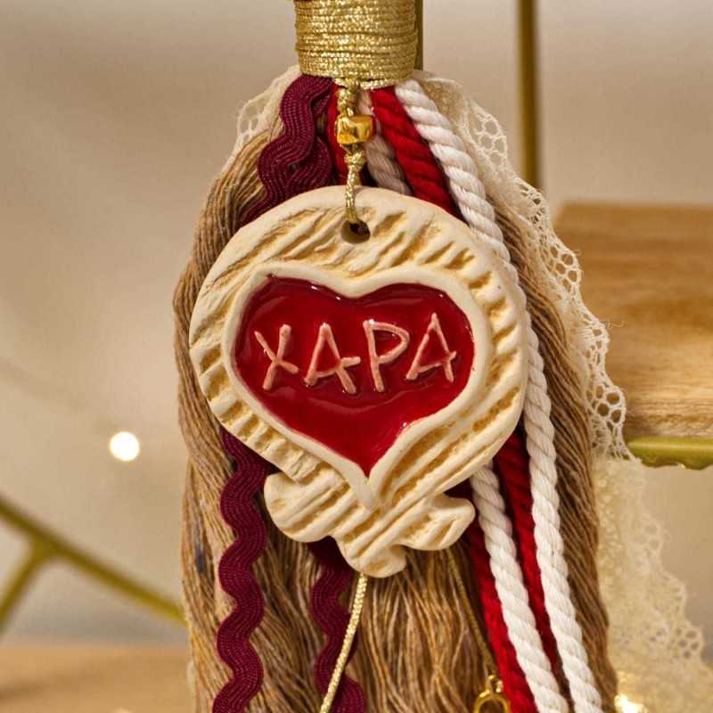 Χειροποίητο κρεμαστό γούρι 2024 με κεραμικό ρόδι και επίχρυσα στοιχεία 