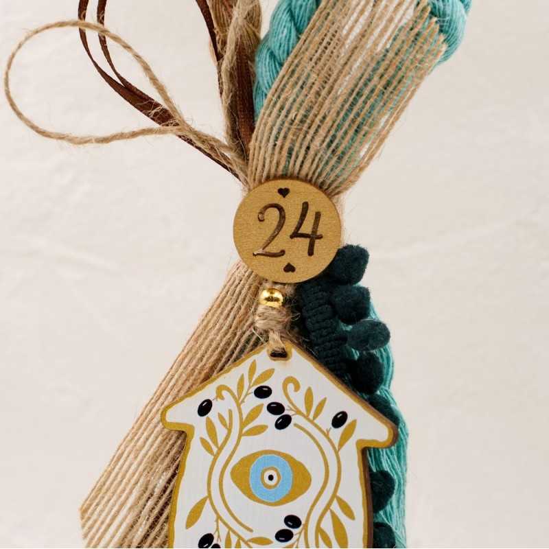 Handmade hanging lucky charm 2025 with home made of wood with print pattern Handmade hanging lucky charm 2025 with home made of wood with print pattern