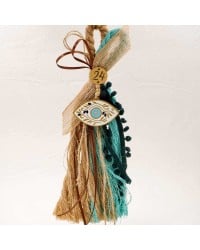 Handmade hanging lucky charm 2025 with evil eye made of wood with print pattern Handmade hanging lucky charm 2025 with evil eye made of wood with print pattern