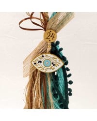Handmade hanging lucky charm 2025 with evil eye made of wood with print pattern Handmade hanging lucky charm 2025 with evil eye made of wood with print pattern