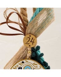 Handmade hanging lucky charm 2025 with evil eye made of wood with print pattern Handmade hanging lucky charm 2025 with evil eye made of wood with print pattern