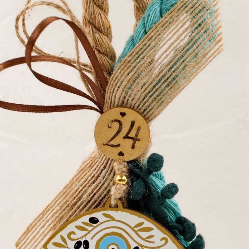 Handmade hanging lucky charm 2025 with evil eye made of wood with print pattern Handmade hanging lucky charm 2025 with evil eye made of wood with print pattern