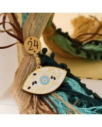 Handmade hanging lucky charm 2025 with evil eye made of wood with print pattern Handmade hanging lucky charm 2025 with evil eye made of wood with print pattern