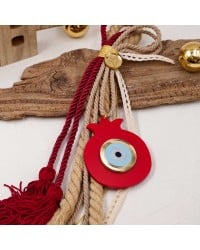 Handmade hanging lucky charm 2025 with pomegranate made of plexiglass and cords Handmade hanging lucky charm 2025 with pomegranate made of plexiglass and cords