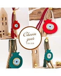 Handmade hanging lucky charm 2025 with pomegranate made of plexiglass and cords Handmade hanging lucky charm 2025 with pomegranate made of plexiglass and cords