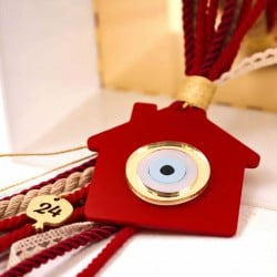 Χειροποίητο κρεμαστό γούρι 2024 με σπιτάκι από πλέξιγκλας και κορδόνια