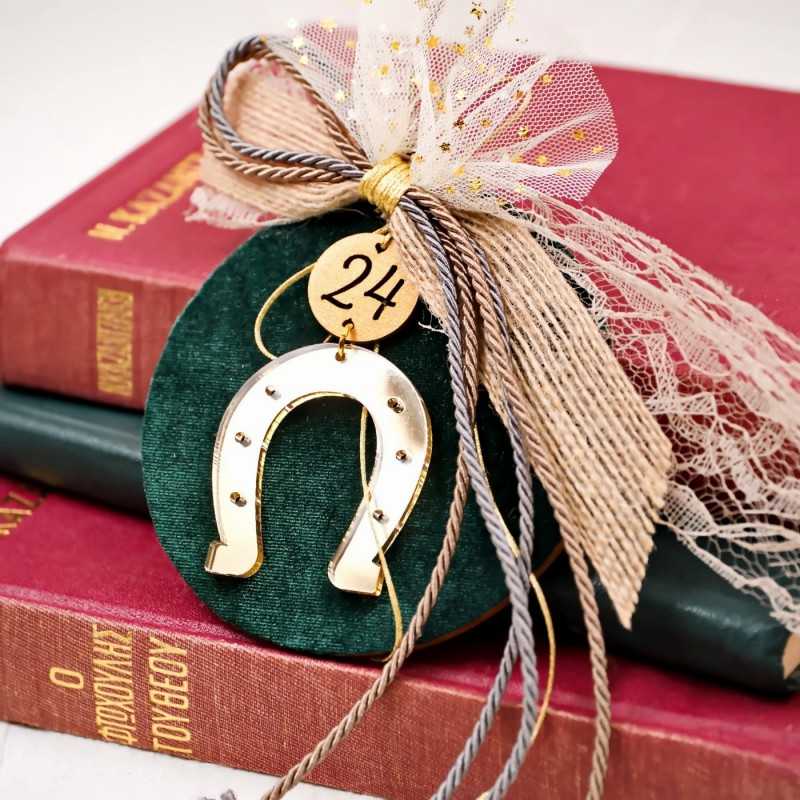 Handmade lucky charm 2024 with wooden part and Horseshoe made of plexiglass Handmade lucky charm 2024 with wooden part and Horseshoe made of plexiglass