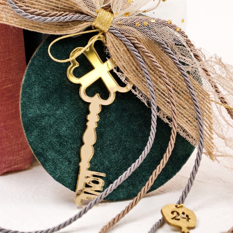 Handmade lucky charm with wooden part and Key made of plexiglass Handmade lucky charm 2026 with wooden part and Key made of plexiglass