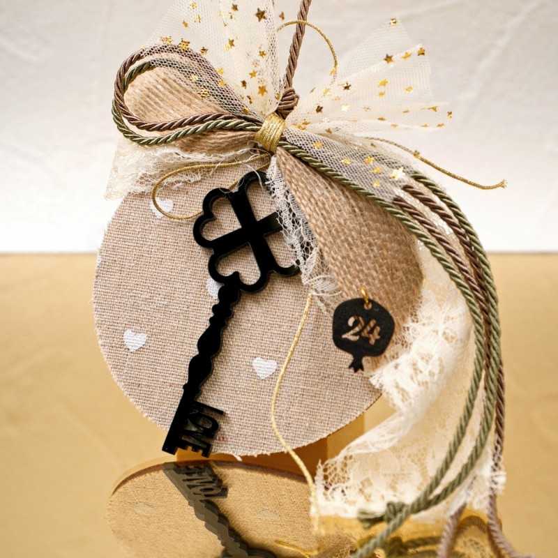 Handmade lucky charm with wooden part and Key made of plexiglass Handmade lucky charm 2026 with wooden part and Key made of plexiglass