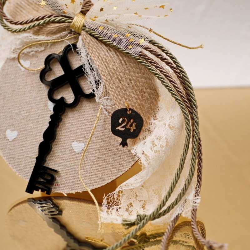 Handmade lucky charm with wooden part and Key made of plexiglass Handmade lucky charm 2026 with wooden part and Key made of plexiglass