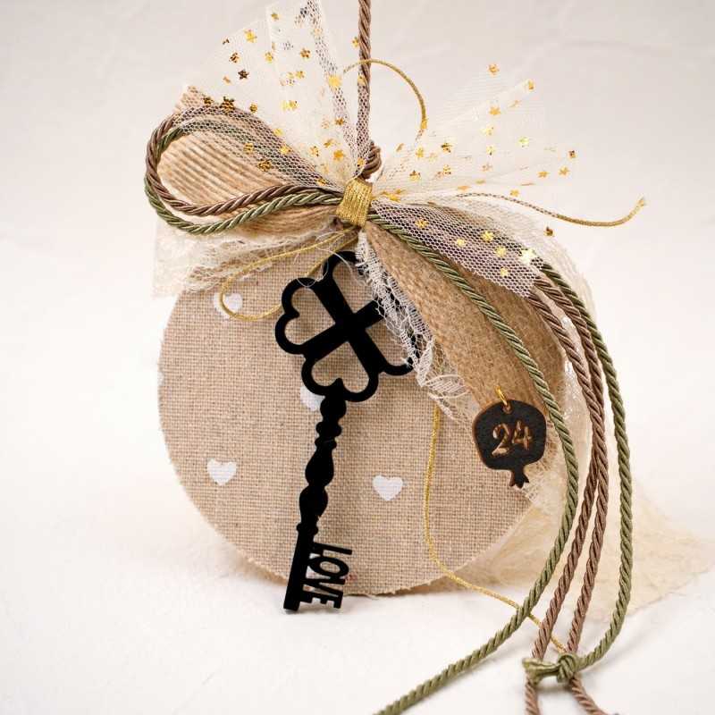 Handmade lucky charm with wooden part and Key made of plexiglass Handmade lucky charm 2026 with wooden part and Key made of plexiglass