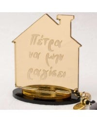 Handmade lucky charm 2024 plexiglass home with engraved message, gold-plated parts and tassel Handmade lucky charm 2024 plexiglass home with engraved message, gold-plated parts and tassel