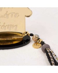 Handmade lucky charm 2024 plexiglass home with engraved message, gold-plated parts and tassel Handmade lucky charm 2024 plexiglass home with engraved message, gold-plated parts and tassel