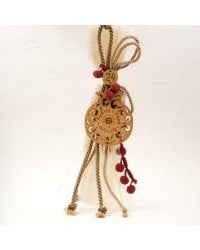 Handmade hanging lucky charm 2026 with pomegranate made of wood with print pattern Handmade hanging lucky charm 2026 with pomegranate made of wood with print pattern
