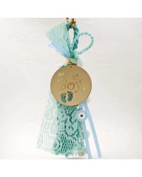 Handmade hanging lucky charm for newborn baby-boy with Plexiglass part Handmade hanging lucky charm for newborn baby-boy with Plexiglass part