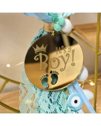 Handmade hanging lucky charm for newborn baby-boy with Plexiglass part Handmade hanging lucky charm for newborn baby-boy with Plexiglass part