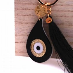Χειροποίητο μπρελόκ γούρι με επίχρυσα στοιχεία, σταγόνα πλέξιγκλας και μεταξωτή φούντα