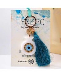 Μπρελόκ Γούρι Ρόδι Πλέξιγκλας Χειροποίητο μπρελόκ γούρι με ρόδι και μάτι