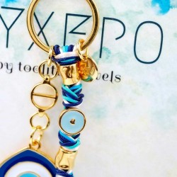 Χειροποίητο μπρελόκ γούρι 2025 με μάτι από σμάλτο και επίχρυσα μεταλλικά στοιχεία