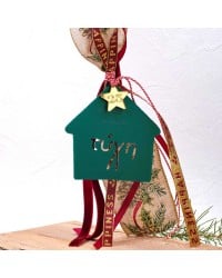 Hanging lucky charm with plexiglass house Handmade hanging lucky charm with plexiglass house and ribbons