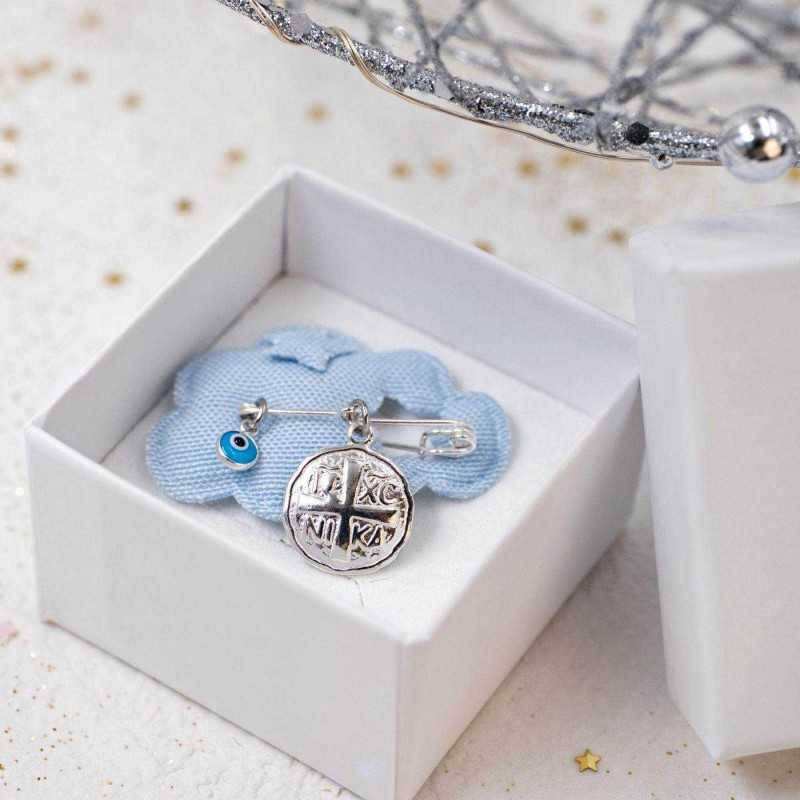 Lucky safety pin with talisman made of 925° silver for newborns Handmade lucky safety pin charm for newborn made of 925° silver