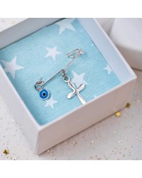 Lucky safety pin charm of 925° Silver for newborn baby-boy Handmade lucky safety pin charm for newborn made of 925° silver