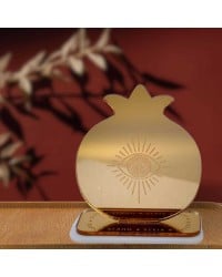Gold Mirror Plexiglass Tabletop Charm 2026 'Mystique' - Pomegranate & Evil Eye Gold Mirror Plexiglass Tabletop Charm 2026 'Mystique' - Pomegranate & Evil Eye