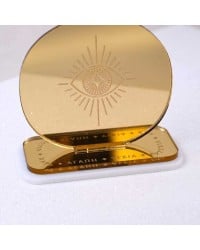 Gold Mirror Plexiglass Tabletop Charm 2026 'Mystique' - Pomegranate & Evil Eye Gold Mirror Plexiglass Tabletop Charm 2026 'Mystique' - Pomegranate & Evil Eye