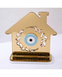 Lucky Charm Golden House with Εvil Εye Handmade tabletop house lucky charm made of plexiglass