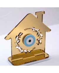Lucky Charm Golden House with Εvil Εye Handmade tabletop house lucky charm made of plexiglass