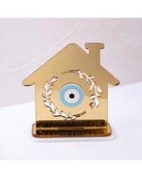 Lucky Charm Golden House with Εvil Εye Handmade tabletop house lucky charm made of plexiglass