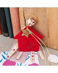 Hanging lucky charm with plexiglass house Handmade hanging lucky charm with plexiglass house and ribbons