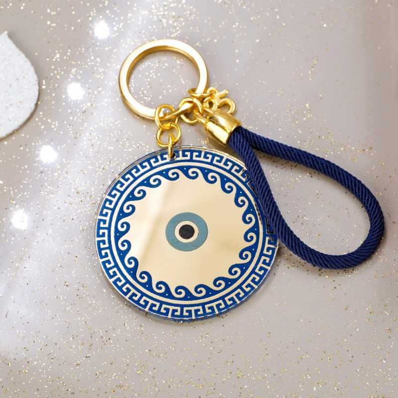 Handmade lucky keyring Evil Eye with meander pattern in a gift box