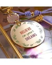 Μπρελόκ Γούρι με μήνυμα Believe in your Dreams Χειροποίητο μπρελόκ γούρι από πλέξιγκλας και επίχρυσα στοιχεία