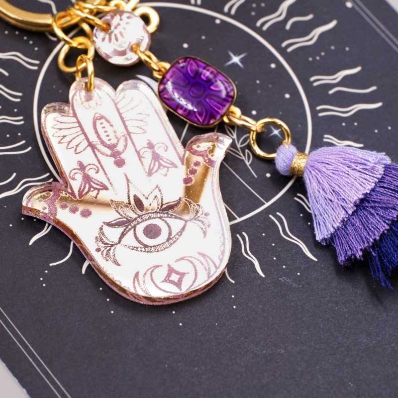 Μπρελόκ Γούρι με χέρι Hamsa Χειροποίητο μπρελόκ γούρι από πλέξιγκλας και επίχρυσα στοιχεία