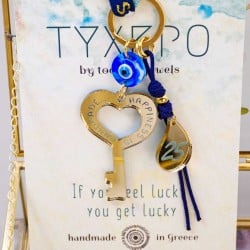 Χειροποίητο μπρελόκ γούρι με κλειδί καρδιά από πλέξιγκλας