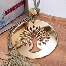 Χειροποίητο κρεμαστό γούρι με Δέντρο της Ζωής πλέξιγκλας με εφέ καθρέφτη