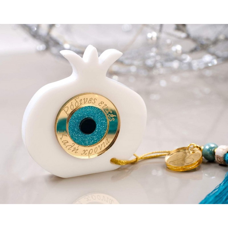 Lucky charm plexiglass Pomegranate with evil eye Handmade tabletop Pomegranate with evil eye lucky charm made of plexiglass